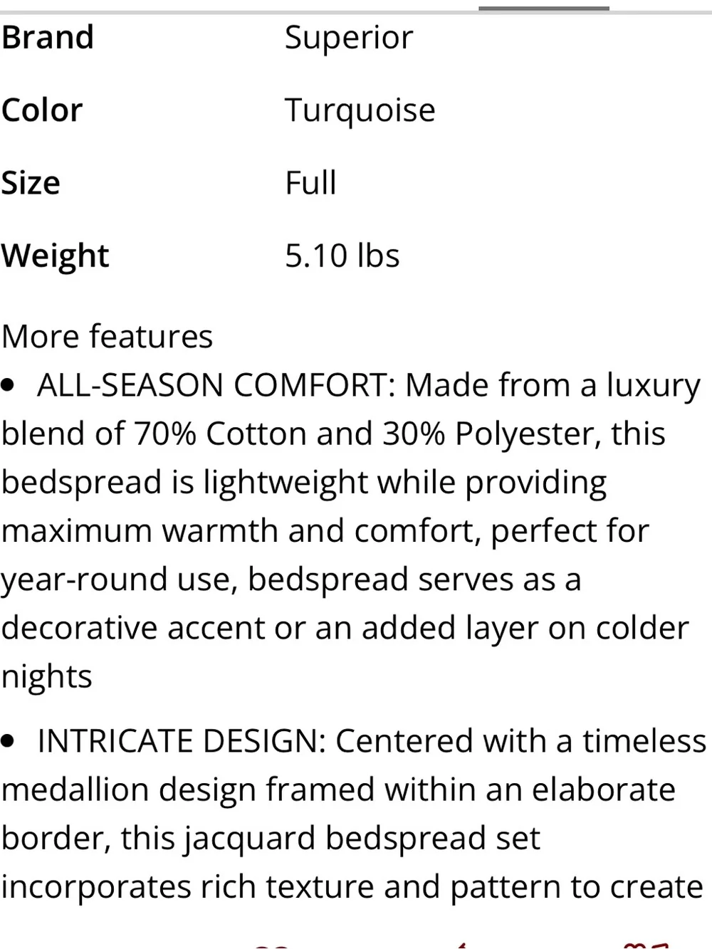 ‘Adalie Collection’ Turquoise Jacquard Floral Bedspread Set FULL